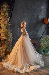 Pentelei Couture Flower Girl Lace Chiffon Gown with Train